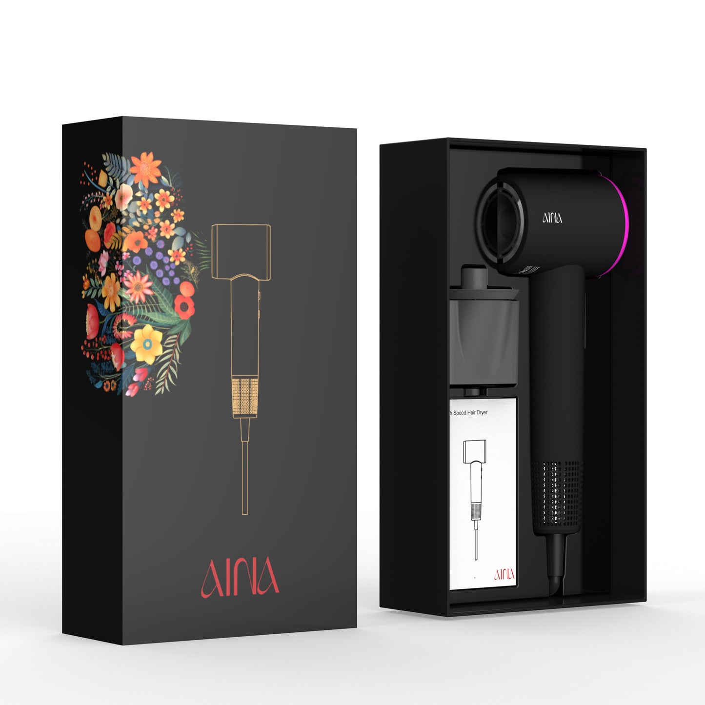 AINA Hair Dryer, Blow Dryer (2000WE) - Brushless High Speed Motor, 110,000 RPM Lightweight, Ionic Travel(Sexy Rose)