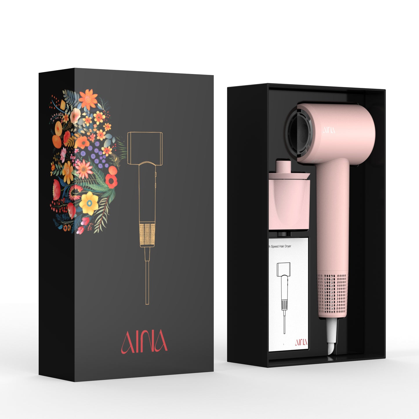 AINA Hair Dryer, Blow Dryer (2000WE) - Brushless High Speed Motor, 110,000 RPM Lightweight, Ionic Travel(Baby Pink)