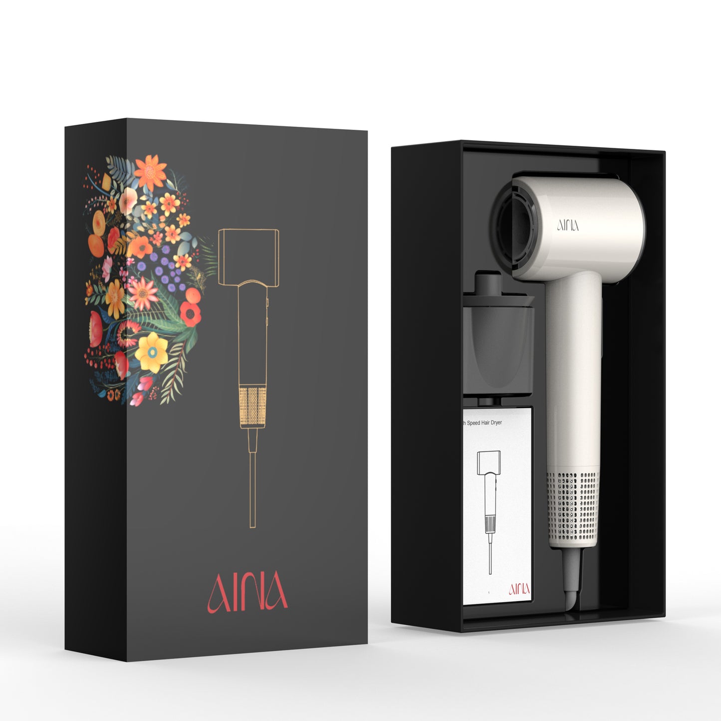 AINA Hair Dryer, Blow Dryer (2000WE) - Brushless High Speed Motor, 110,000 RPM Lightweight, Ionic Travel(1vory White)