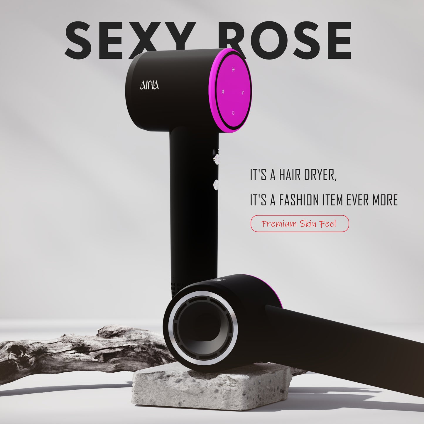 AINA Hair Dryer, Blow Dryer (2000WE) - Brushless High Speed Motor, 110,000 RPM Lightweight, Ionic Travel(Sexy Rose)